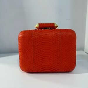 Brian Atwood Authentic Orange Snake Skin Clutch with Removable Chain, Never Used
